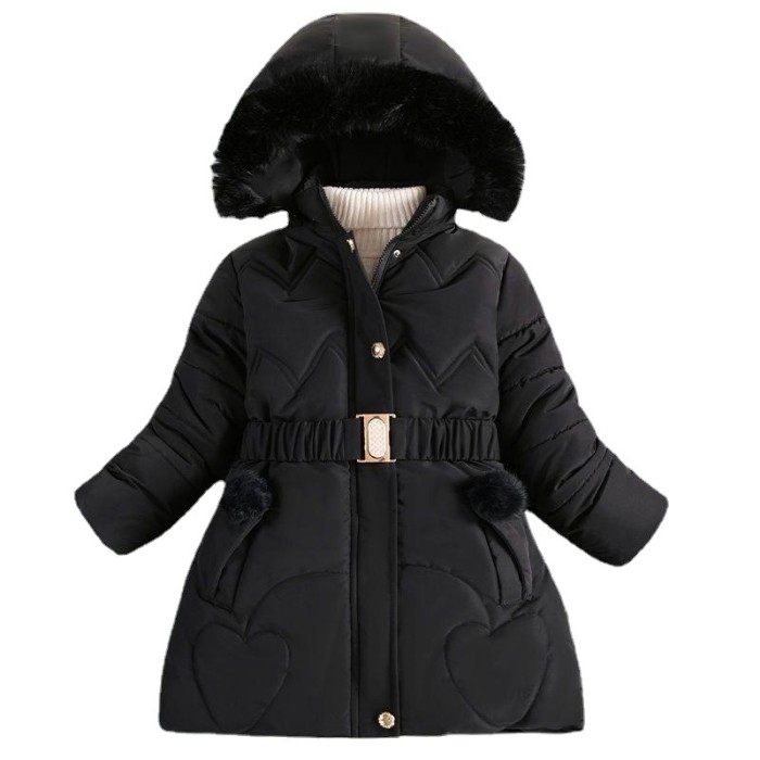 Winter New Girls' Black Cotton Coat #N002