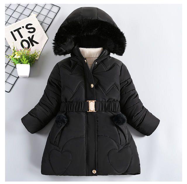 Winter New Girls' Black Cotton Coat #N002