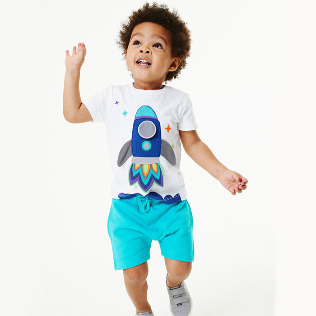 Children's T-shirt shorts set  White #027