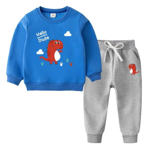 Children's Sports Suit plus fleece Blue Grey #P004