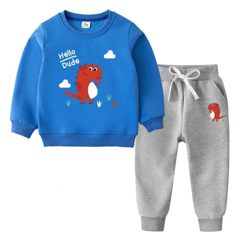 Children's Sports Suit plus fleece Blue Grey #P004