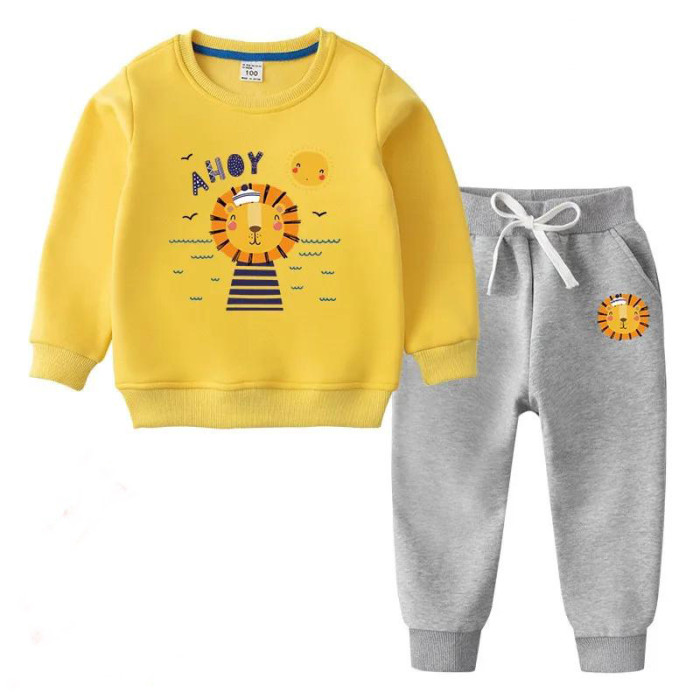 Children's Sports Suit plus fleece Yellow #002