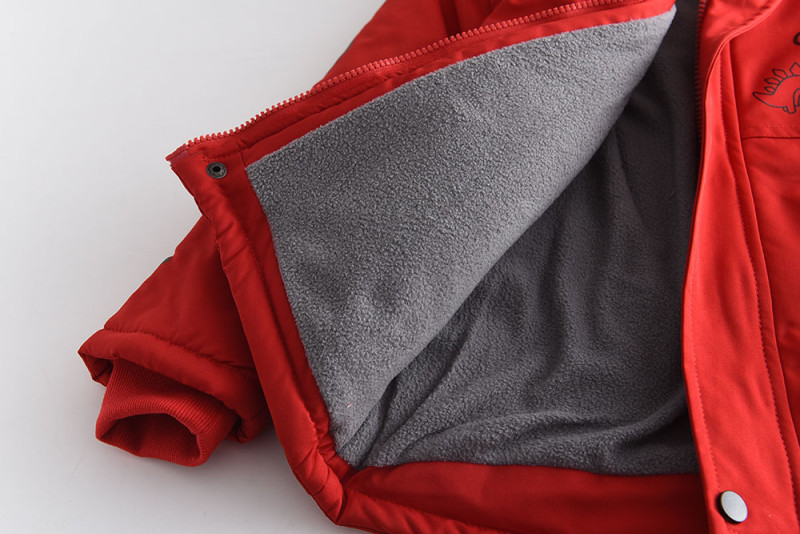 Boys Red Dinosaur Printed Fleece Thick Hoodie