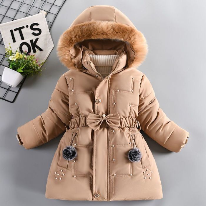Thick Keep Warm Winter Girls Jacket Detachable Hat Plush Collar Hooded Coat #Four colors optional