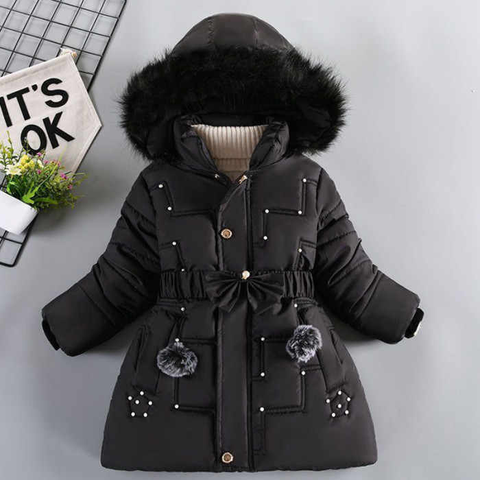 Thick Keep Warm Winter Girls Jacket Detachable Hat Plush Collar Hooded Coat #Four colors optional