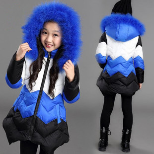 Winter New Girls' Black Blue Cotton Coat