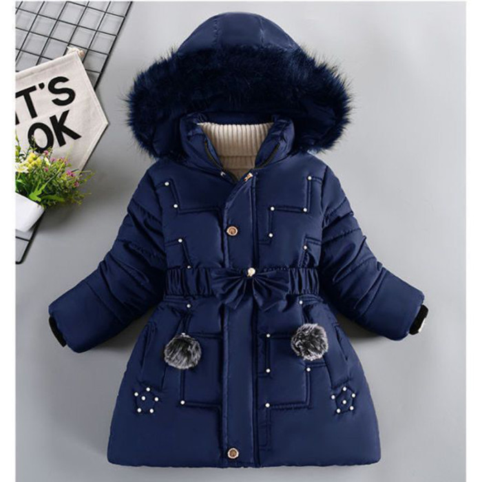 Thick Keep Warm Winter Girls Jacket Detachable Hat Plush Collar Hooded Coat #Four colors optional