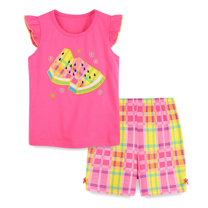 Children's T-shirt shorts set Girl  Pink Yellow #023
