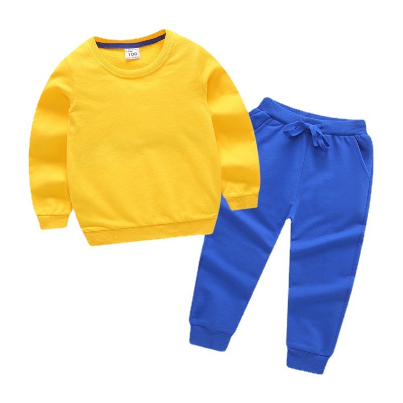 Children's Yellow Sports Suit plus fleece  Yellow and Blue#Q002