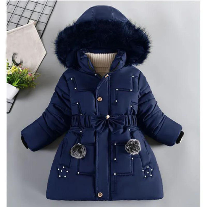 Thick Keep Warm Winter Girls Jacket Detachable Hat Plush Collar Hooded Coat #Four colors optional