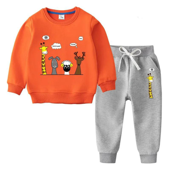 Children's Sports Suit plus fleece Orange #P003