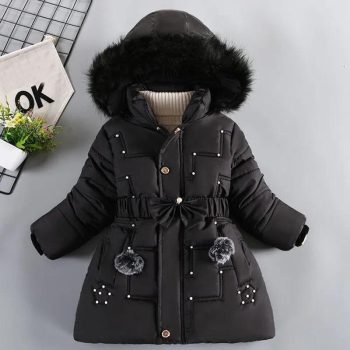 Thick Keep Warm Winter Girls Jacket Detachable Hat Plush Collar Hooded Coat #Four colors optional
