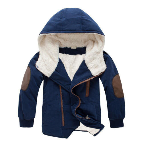Big Kid Royal Blue Lambs thickened fleece hat in long cotton dress #al001