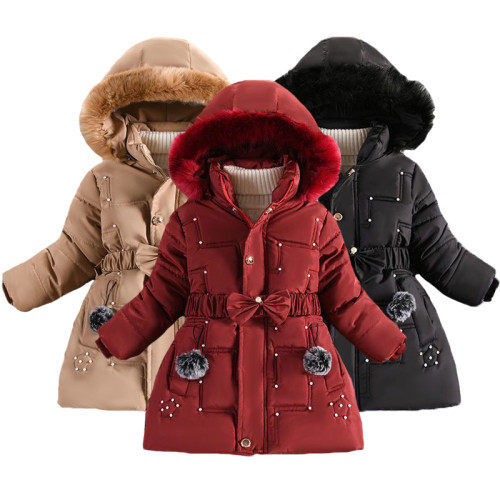 Thick Keep Warm Winter Girls Jacket Detachable Hat Plush Collar Hooded Coat #Four colors optional