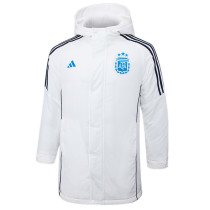 24-25 Argentina White Hooded Windbreaker Fabric Cotton Coat #G182(蓝标)