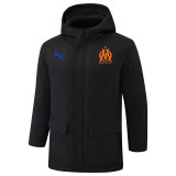 24-25 Marseille Black Hooded Windbreaker Fabric Cotton Coat #G248(橙标)