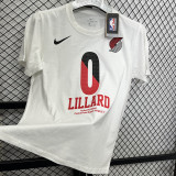 T187 Trail Blazers LILLARD #0 White High Quality Casual T-Shirt