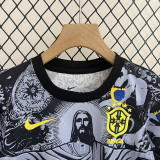 24-25 Brazil Black Grey Special Edition Kids Soccer Jersey *耶稣灰黑