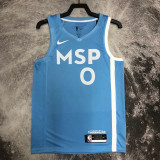 2019-20 Timberwolves RUSSELL #0 Sky Blue Retro Top Quality Hot Pressing NBA Jersey