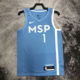 2019-20 Timberwolves EDWARDS #1 Sky Blue Retro Top Quality Hot Pressing NBA Jersey