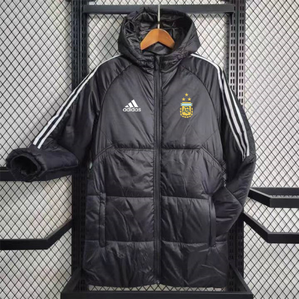 23-24 Argentina Black Hooded Cotton Coat White Edge (白色边) 棉衣