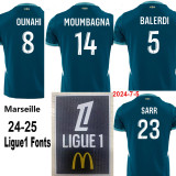 24-25 Marseille Away Fans Soccer Jersey (Print all Sponsor)
