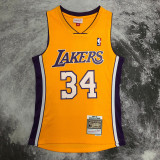 2000 LAKERS O‘NEAL #34 Yellow Retro Top Quality Hot Pressing NBA Jersey(V领)