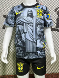 24-25 Brazil Black Grey Special Edition Kids Soccer Jersey *耶稣灰黑