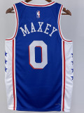 22-23 76ERS MAXEY #0 Blue Top Quality Hot Pressing NBA Jersey (V领）