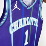 2019-20 HORNETS BALL #1 Royal blue Retro Top Quality Hot Pressing NBA Jersey