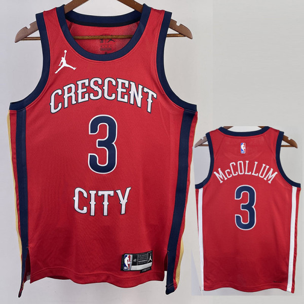 22-23 Pelicans McCOLLUM #3 Red Top Quality Hot Pressing NBA Jersey (Trapeze Edition) 飞人版
