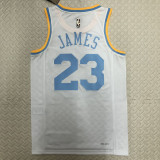 22-23 LAKERS JAMES #23 White Top Quality Hot Pressing NBA Jersey (Retro Logo)