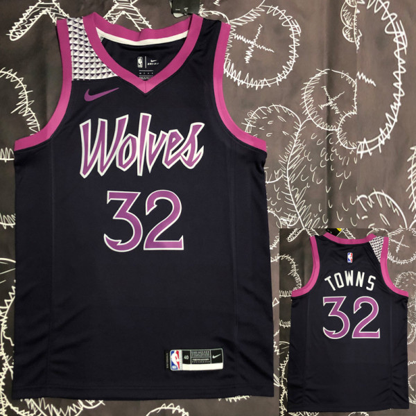 Timberwolves TOWNS #32 Purple Black Top Quality Hot Pressing NBA Jersey