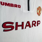 1998 Man Utd White Long Sleeve Retro Soccer Jersey (长袖)