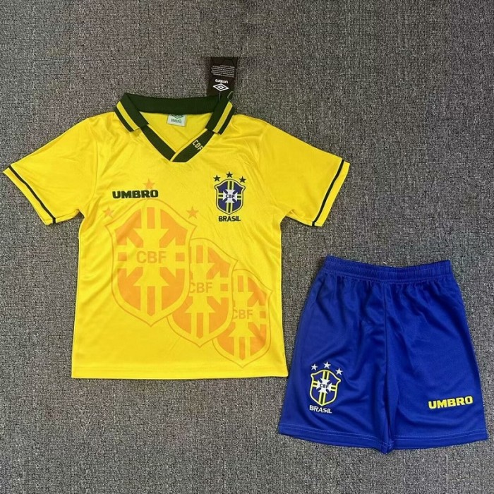 Retro 1994 Brazil home kids kit with sock