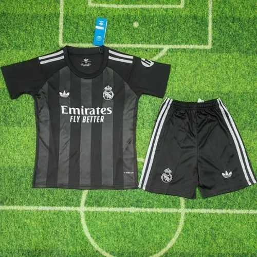 25/26 Real Madrid blue goalkeeper kids kit black
