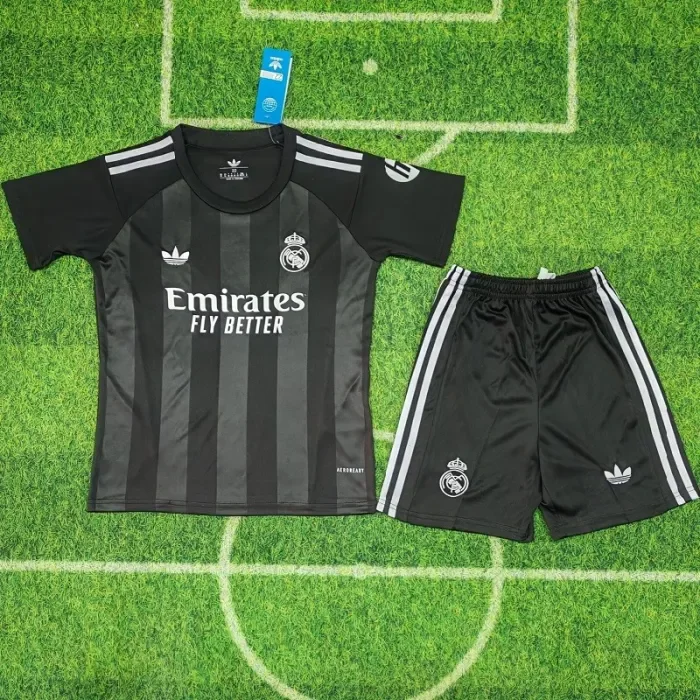 25/26 Real Madrid blue goalkeeper kids kit black