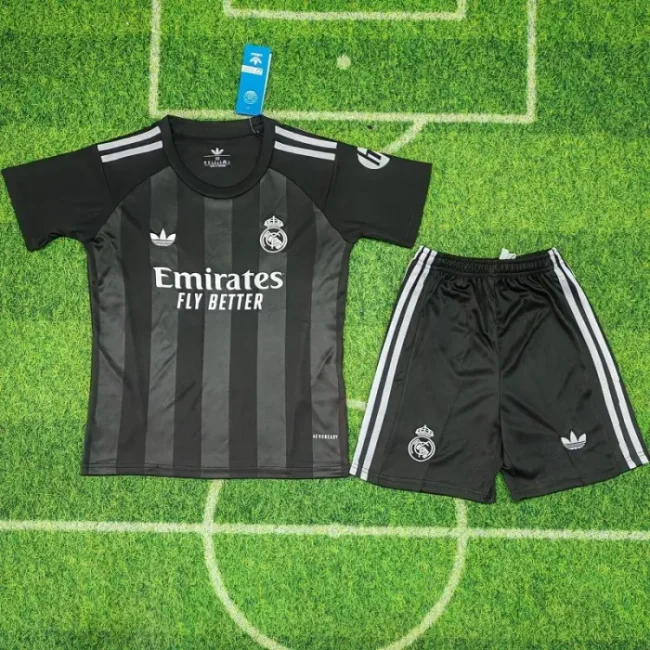 25/26 Real Madrid blue goalkeeper kids kit black