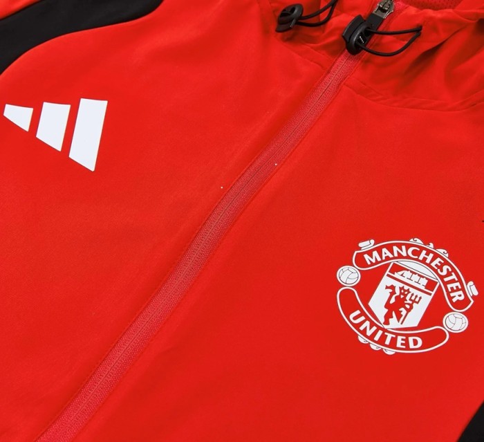 26/27 Manchester United Hooded Windbreaker Adult Tracksuit  Red / Black