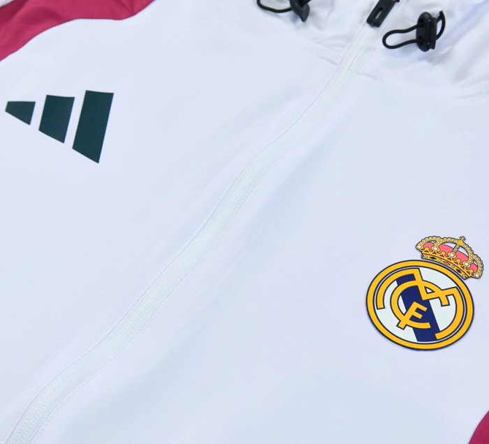 26/27 Real Madrid Hooded Windbreaker Adult Tracksuit White / Dark Green