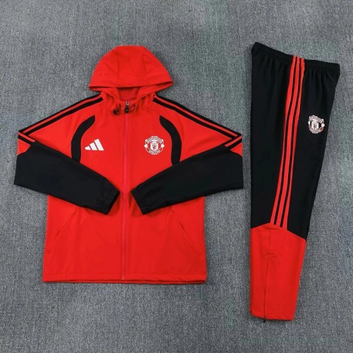 26/27 Manchester United Hooded Windbreaker Adult Tracksuit  Red / Black