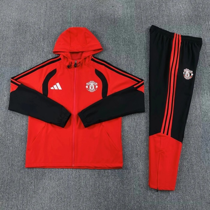 26/27 Manchester United Hooded Windbreaker Adult Tracksuit  Red / Black