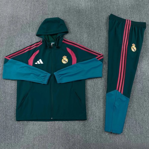 26/27 Real Madrid Hooded Windbreaker Adult Tracksuit -Dark Green