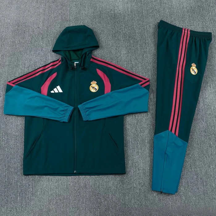 26/27 Real Madrid Hooded Windbreaker Adult Tracksuit -Dark Green