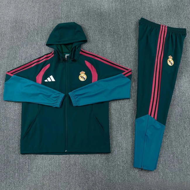 26/27 Real Madrid Hooded Windbreaker Adult Tracksuit -Dark Green