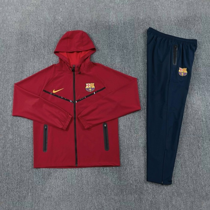 26/27 Barcelona  Hooded Windbreaker Adult Tracksuit RRed / Navy Blue
