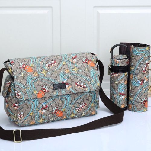 Canvas and split leather baby diaper bag + nursing bottle bag+ cushion, AAA, no box,diaper bag size  40x29x16cm,B98-33