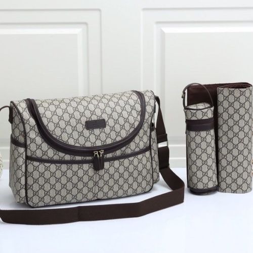 Canvas and split leather baby diaper bag + nursing bottle bag+ cushion, AAA, no box,diaper bag size  40x30x14cm,B98-35
