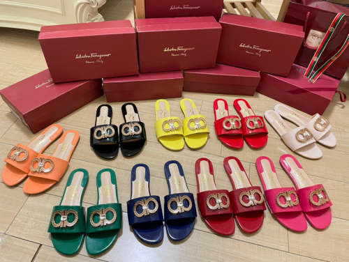 Flat leather sandals slippers , size 35-42 ,with box, SS50-1011-1019