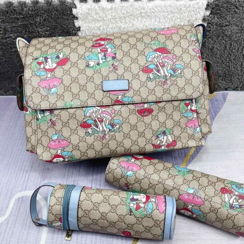 Canvas and split leather baby diaper bag + nursing bottle bag+ cushion, AAA, no box,diaper bag size  40x26x14cm,B98-77